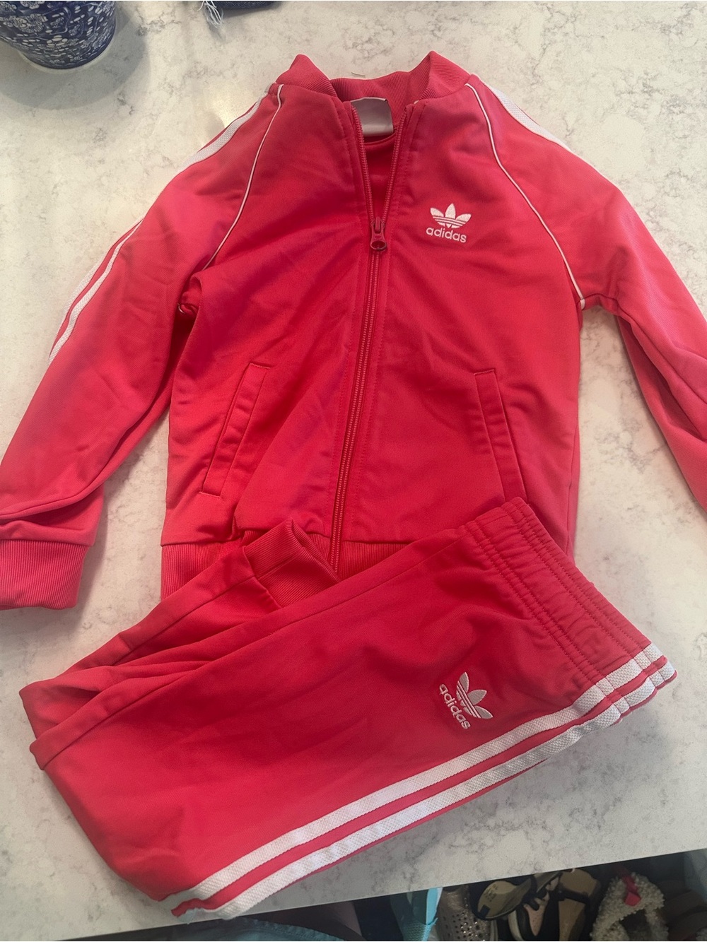 adidas Coral Pink Girls' Zip-Up Track Jacket and Pants Set